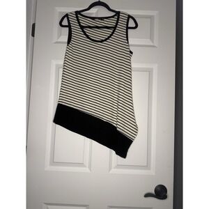 Doe And Rae Sleeveless Asymmetrical Tank Top Medium Black Cream Stripe